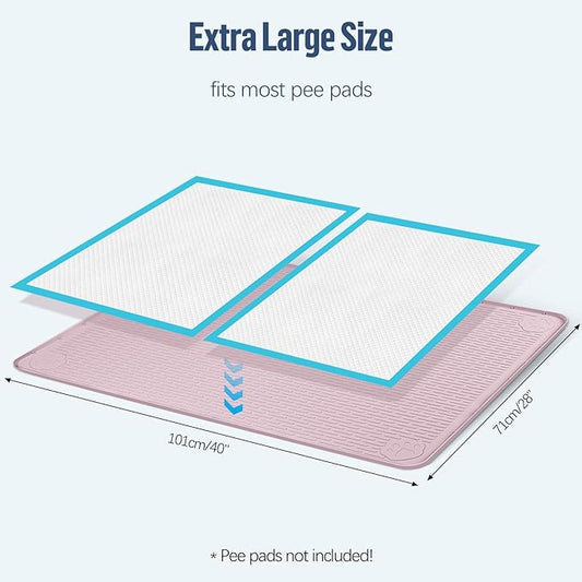 Pee Pad Holder for Dogs, 40" x 28" Silicone Pee Tray Mat Leak-Proof, High Edge, No Spill Pet Pad Holder for Puppy, Cat, Rabbit, Training Pads for Floor Protection, No Pee Pads (Pink)