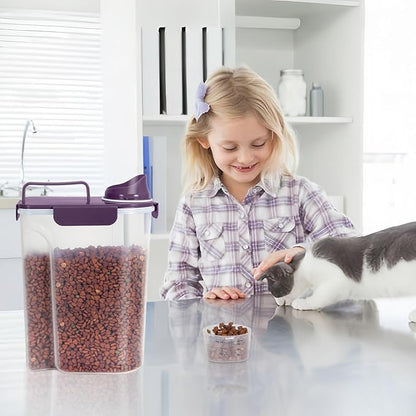 5Lbs/6Qt Airtight Pet Storage Container Translucent Body, Upgraded Large Nozzle With Handle Design For Cat Dog Bird Food and for Small Animal Kibble, Oatmeal, Rice, Flour, Brown Sugart-Purple