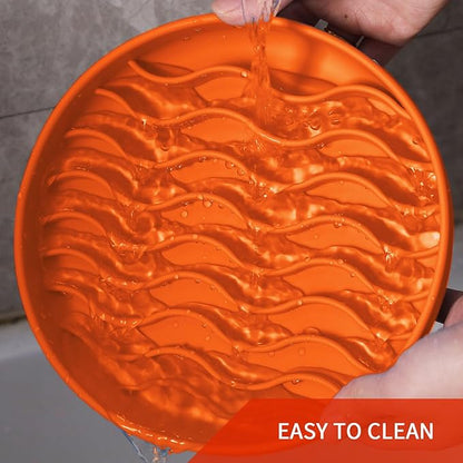 Slow Feeder Dog Bowls, Silicone Food Bowl Anti-Gulping, Pets Puppy Slow Feeder with Suction Cups, Dishwasher Microwave Safe for All Small Medium Dogs, Wave Design Orange