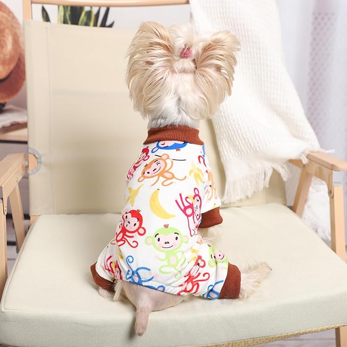 Dog Pajamas for Small Dogs Male Female, Lightweight Velvet Pet Jumpsuit, Stretch Fleece Dog Outfit, Spring Winter Puppy Clothes, Pjs, Onesie Puppy Apparel, Small, Brown Monkey
