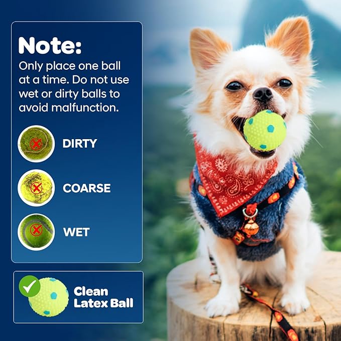 Automatic Small Dog Ball Launcher - Remote Control Interactive Fetch Machine Thrower for Small and Medium Sized Dogs with 6 High-Bounce Washable Latex Balls, Training Clicker, and Whistle – Blue