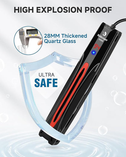 fishkeeper 300W/500W/800W Adjustable Submersible Aquarium Heater - PID Electronic Smart Thermostat Fish Tank Heater with Out-of-Water/Run-Dry/Overheat/Low-Temp Protection for 40-220 Gal Fish Tanks