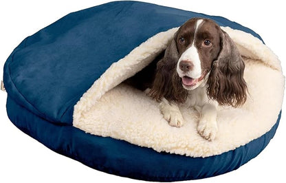 Snoozer Cozy Cave Dog Bed - Indoor Dog Bed with Cover Cave, Covered Calming Burrow for Medium & Large Sized Pets with Blanket Attached, Enclosed, Removable Washable Cover - XL, Sapphire