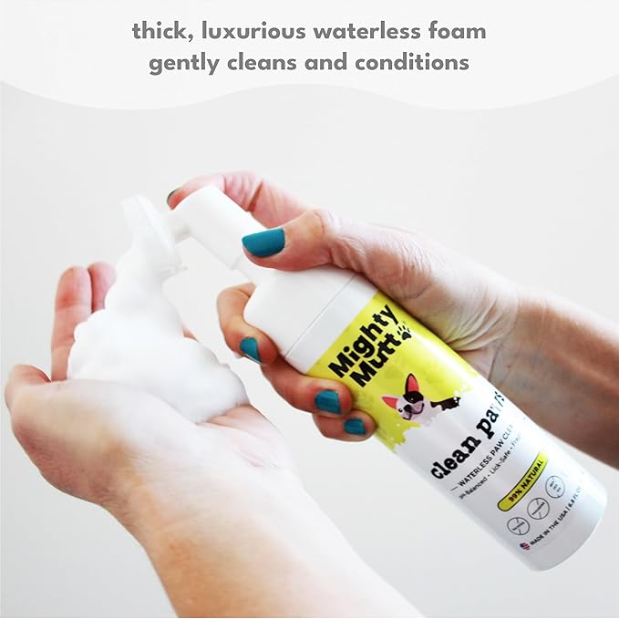 MIGHTY MUTT Waterless Dog Paw Cleaner - Made in USA, No-Rinse Foaming Cleanser with Brush, Gentle & Hypoallergenic, Natural & pH-Balanced, Fragrance-Free - 6.8 oz