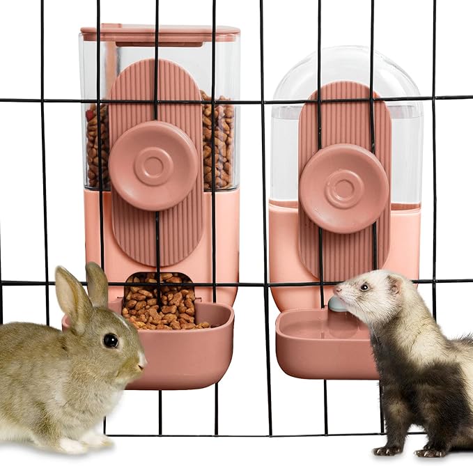 Lemtrflo Hanging Automatic Food Water Dispenser,Gravity Rabbit Feeder and Water Dispenser Set for Bunny Chinchilla Guinea Pig Hedgehog Ferret