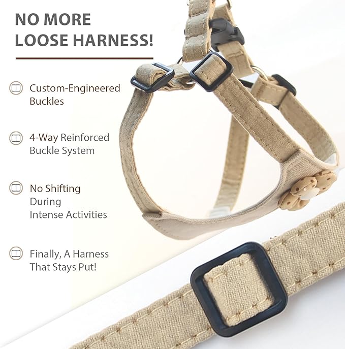 Small Dog Harness with Leash and Flower, Cute Breathable Puppy Harness Easy for Walking, No Pull No Choke Escape Proof Pet Harness, Brown S