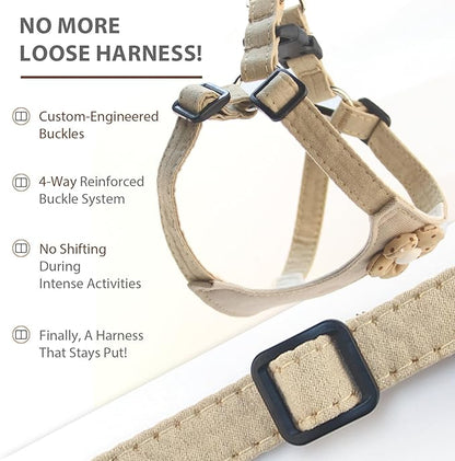 Dog Harness with Leash and Flower, Cute Breathable Puppy Harness Easy for Walking, No Pull No Choke Escape Proof Pet Harness, Brown M