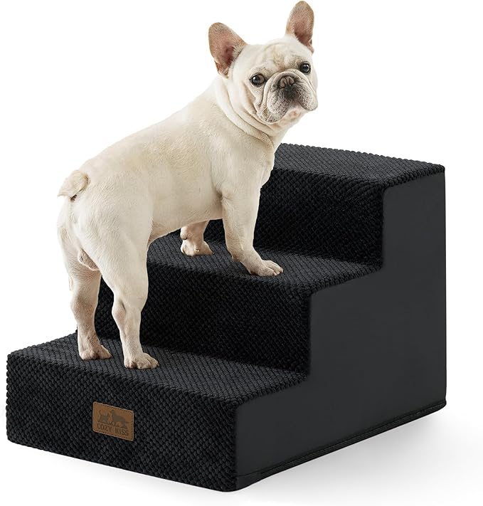 Dog Stairs for Small Dogs, 3 Tier Pet Stairs for Couch, 13.5" H Non-Slip Dog Steps for Old Cats, Puppy, Small Dogs, 15.7x17.7x13.5 inch, Black
