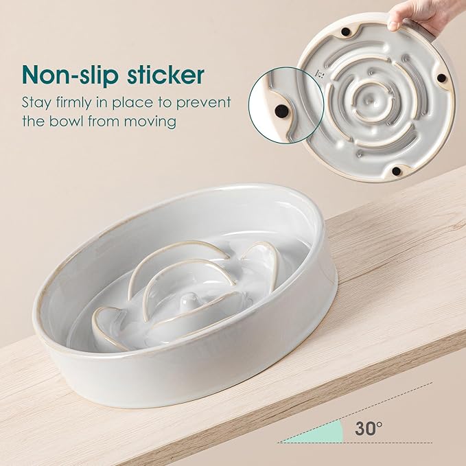 vancasso Slow Feeder Dog Bowl, 3 Cups Ceramic Slow Feeder for Large Breed, Puzzle Maze Dog Food Bowl for Fast Eater, Light Gray