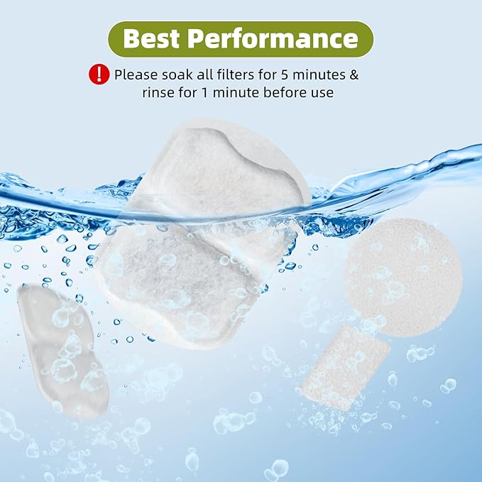 6 Sets Filter Replacement Compatible with oneisall 7L/230oz/1.8G Dog Water Fountain, Dog Water Bowl Filter for Stainless Steel Pet Fountain, 5-Layer Filtration System Activated Carbon Ion Resin
