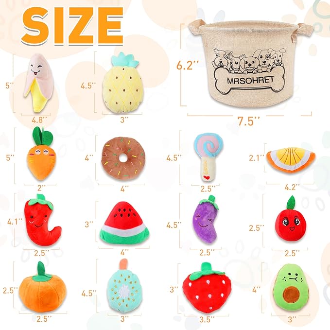 MRSOHRET Squeaky Dog Toys, 15Pcs Small Plush Puppy Toy, Dog Toys to Keep Them Busy, Interactive Squeak Stuffed Toys for Small Medium Dogs with Basket, Reduce Boredom and Teeth Cleaning