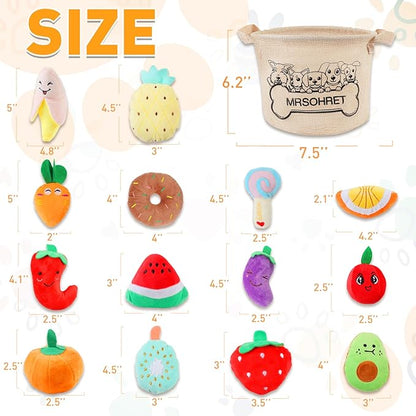 MRSOHRET Squeaky Dog Toys, 15Pcs Small Plush Puppy Toy, Dog Toys to Keep Them Busy, Interactive Squeak Stuffed Toys for Small Medium Dogs with Basket, Reduce Boredom and Teeth Cleaning