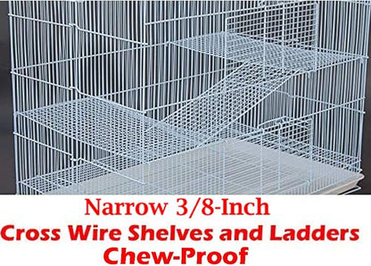Large 3-Level Easy Foldable Chew-Proof with Tight 3/8 Inch Bar Spacing Shelves & Ladders for Ferret Chinchilla Sugar Glider Rats Mice Gerbil Mouse Metal Travel Carrier Cage Easy Clean Pull Out Tray