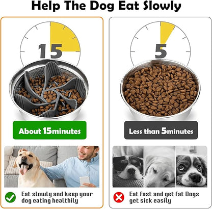 Elevated Dog Bowls for Large Dogs with Slow Feeder & Mat, 4 Height Adjustable & 101oz Bowls, Tall Raised Dog Bowl Stand