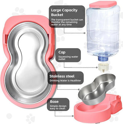 Automatic Cat Feeder and Water Dispenser with Stainless Steel Bowl Dog Gravity Food Feeder and Waterer for Small Medium Pets Puppy Kitten 1 Gallon x 2