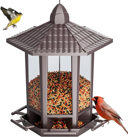 Birdream Hanging Bird Feeders for Outdoor, Fun Installation Pagoda Design Wild Birdfeeder, Attracting Wild Birds Sparrows Finch Cardinal Goldfinch Chickadee - Brown