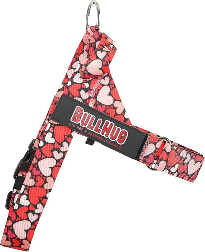 BULLHUG Adjustable Dog Harness– No Pull, No Choke – for English Bulldogs, French Bulldogs, Pugs & Broad-Chested Breeds – Easy, Safe Walks (Heart Beat, Large)
