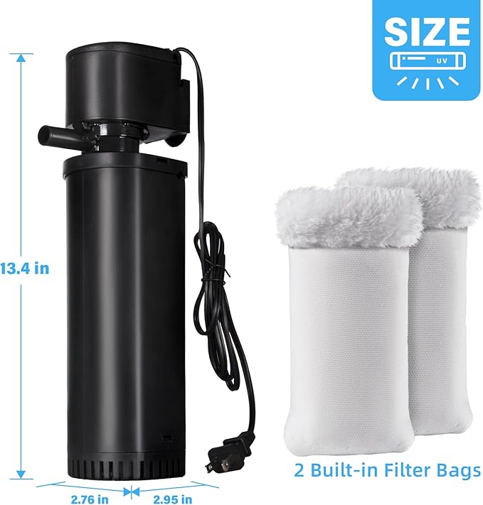 400GPH Fish Tank Filter, UV Aquarium Filter for 55-150 Gallon Turtle Tank Filter Powerful Internal Pump for Cold Plunge Saltwater Cloudywater Clear and Algae Green Killing Machine