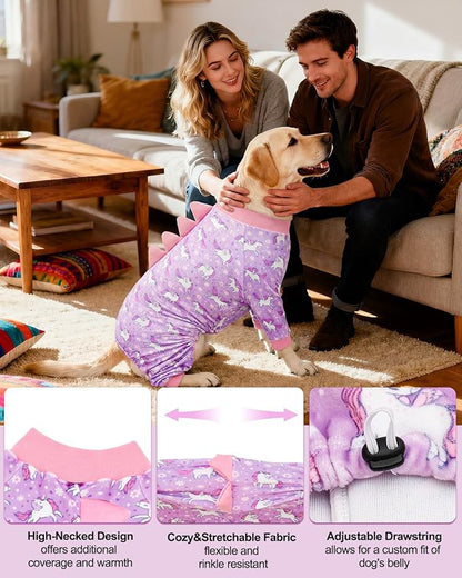 CuteBone Dinosaur Costume Dog Pajamas, Stretchy Spandex Crystal Velvet Sleepwear Coat for Small Dogs, Soft & Warm Pet Outfit Clothes for Cold Weather, Cozy Pullover Design COSP11-4XL