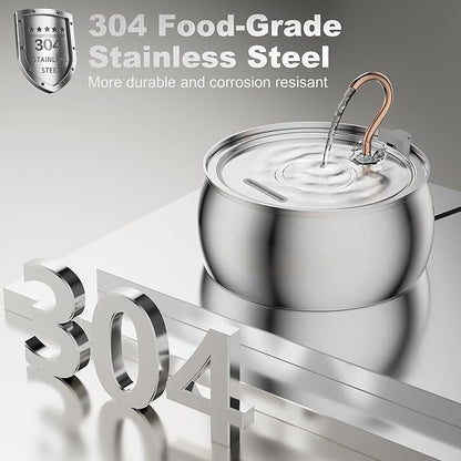 Casfuy PWS-143 Stainless Steel Cat & Dog Water Fountain with Swan-Neck Copper Spout, 135-oz