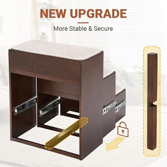 Dog Steps for Bed, 21 Inch Foldable Pet Stairs, Wooden Furniture Style Cat Stairs for Couch, No Installation 3 Tier