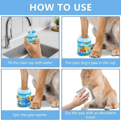 Dog Paw Cleaner Cups for Dogs Pets Foot Washer Paw Scrubber for Medium Small Cats Dogs Cleaning Cup Sea Summer Fruit Blue