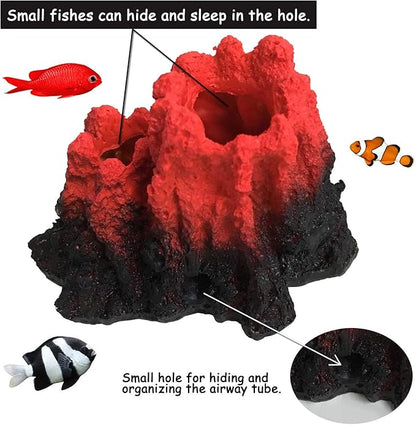S-Lifeeling Tank Decoration Volcano Ornament Lava Explosion Look Aquarium Decorations with Multi-Color LED Spotlight for Fish Tank (L)