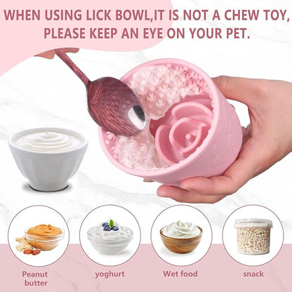 Silicone Lick Bowl for Dogs ，Freeze Bowl for Dogs with Suction Cups for Dog Anxiety Relief,Interactive Dog Puzzle Toy (Pink)
