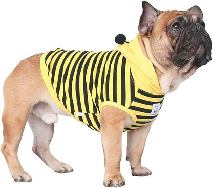 iChoue French Bulldog Bee Honeybee Bumblebee Caterpillar Insect Halloween Costumes Hoodies Sleeveless Clothes Outfits Cosplay Shirts for Dogs Frenchie Pug Boston - Black Yellow, Large Plus
