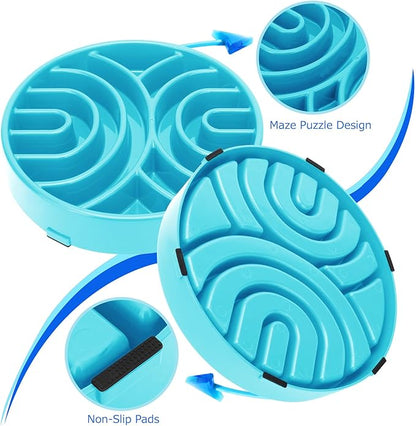 WHIPPY Slow Feeder Anti-Choking Maze Bowl - Anti-Slip Interactive Puzzle Feeder for Large Medium Dogs, Blue