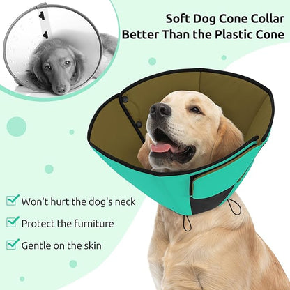 Queenmore Soft Cone for Dogs After Surgery, Dog Cones for Large Dogs to Stop Licking, Soft Dog Cone, Elizabethan Collar for Pets, Alternative Pet Recovery Collar for Wound Healing, Green L