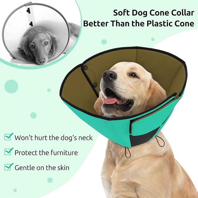 Queenmore Dog Cone, Soft Dog Cones for Large Dogs, Dogs Cone Collar After Surgery for Neutering, Breathable Pet Cone, Adjustable E-Collar Alternative to Stop Licking, Green XL