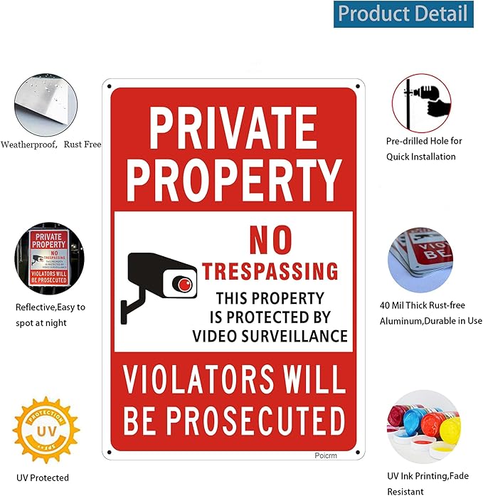 (2 Pack) Large No Trespassing Signs Private Property, Violators Will Be Prosecuted,14"x10".04" Aluminum Reflective Metal Sign,Weather Resistant, Waterproof, Durable Ink, Easy to Mount