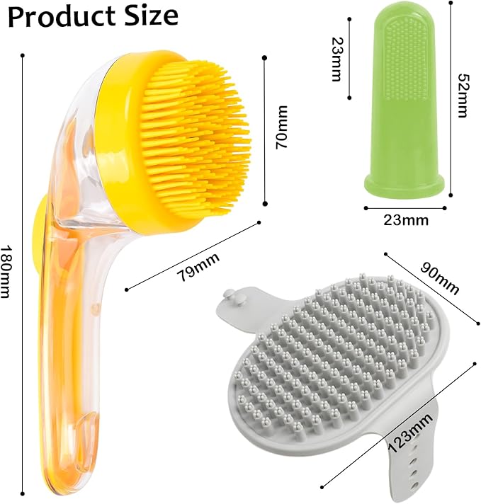 (6 Pcs) ELEGX Pet Grooming Bath Massage Brush with Soap and Shampoo Dispenser Soft Silicone Bristle for Long Short Haired Dogs Cats Shower