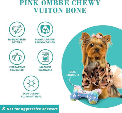 Haute Diggity Dog Pink Ombre Chewy Vuiton Bone, Plush Designer Dog Toys with Interactive Squeaker, Stimulating Pet Enrichment, Machine-Washable & Safe Materials for All Breeds, Size Small
