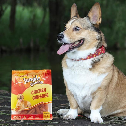 Jungle Calling Chicken Sausage Dog Treats, Slow Roasted Chicken Jerky for Small & Medium Dogs, Grain-Free, High-Protein Chewy Dog Training Treats, 10.6 oz