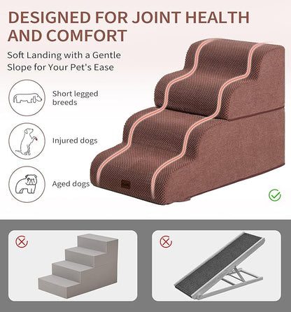 Made4Pets Dog Stairs Ramp for Bed 19.7" H, 4-Step Dog Steps for High Bed Couch Sofa Climbing, 35D Foam Pet Steps for Small Dogs and Cats, Non-Slip Bottom Pet Stairs, Brown