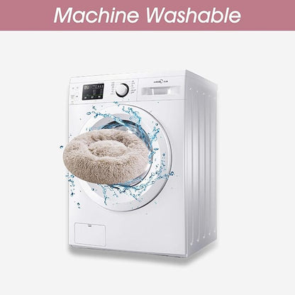 Calming Dog Bed & Cat Bed, Anti-Anxiety Donut Dog Cuddler Bed, Warming Cozy Soft Dog Round Bed, Fluffy Faux Fur Plush Dog Cat Cushion Bed for Small Medium Dogs and Cats (20"/24"/27"/30")