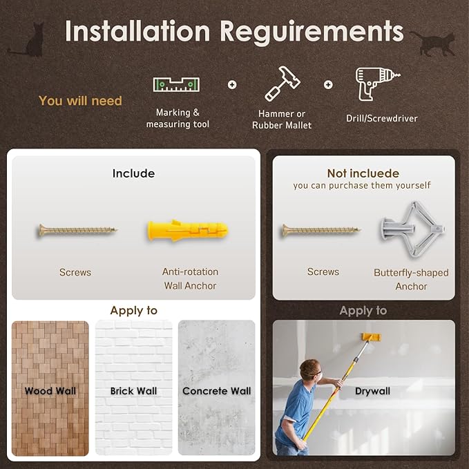 3-in-1 Cat Climbing Wall Steps with Hemp Rope, Shelves and Perches, Scratching Pads for Cats Playing and Climbing (Wood)