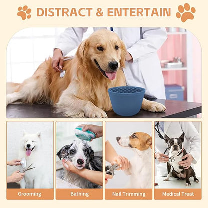 Dog Lick Bowl with Brush Scraper,Anxiety Relief Non-Slip Treat Dispenser,Durable Anti-Choking Enrichment Slow Feeder Licking Bowl for Medium Large Breed,Freezable BPA Free Silicone Dishwasher Safe