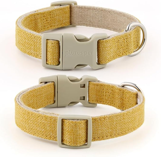 Plutus Pet Cotton Hemp Dog Collar and Leash Set, Adjustable Collar for Small, Medium, and Large Dogs, Heavy Duty and Soft on Skin, Yellow, XS