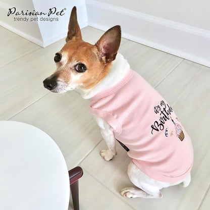 Parisian Pet Dog T-Shirt with Embroidered 'Its My Birthday' Words - Dog Birthday Clothes - Sleeveless, Lightweight Pet Vest - Pink Washable Shirt for Large Dogs 4XL