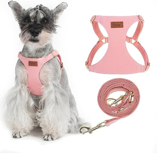 PUPTECK Dog Harness and Leash Set Small Sized, Step-in Cute Puppy Harness, Soft Lightweight Padded Vest, Escape Proof No Pull Pet Harnesses Easy for Walking, Pink, S