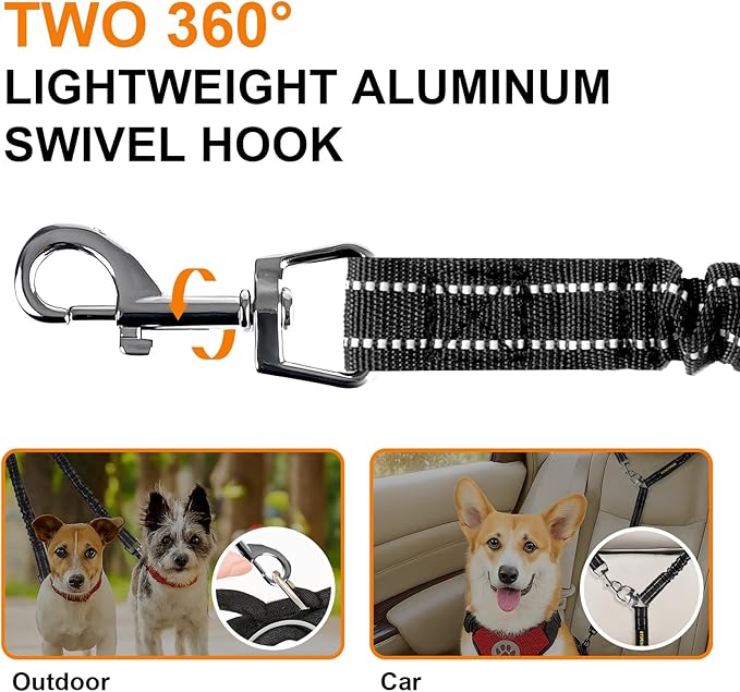 MingXpet 2 Dog Leash, Dog Leash for 2 Dogs, 360° Swivel No Tangle Double Walking Training Leashes for Small Dogs, Comfortable Shock Absorbing Reflective Bungee, Black