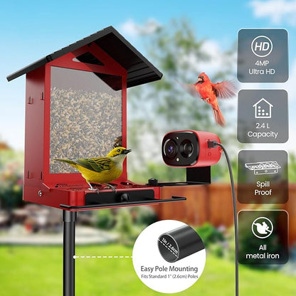 Richbird Smart Bird Feeder Camera with Vivid 2.5K Color Night Vision, Free AI Bird Identifier, Durable Squirrel-Resistant Metal Body, Solar Powered, Outdoor Gift for Birds Lovers and Family
