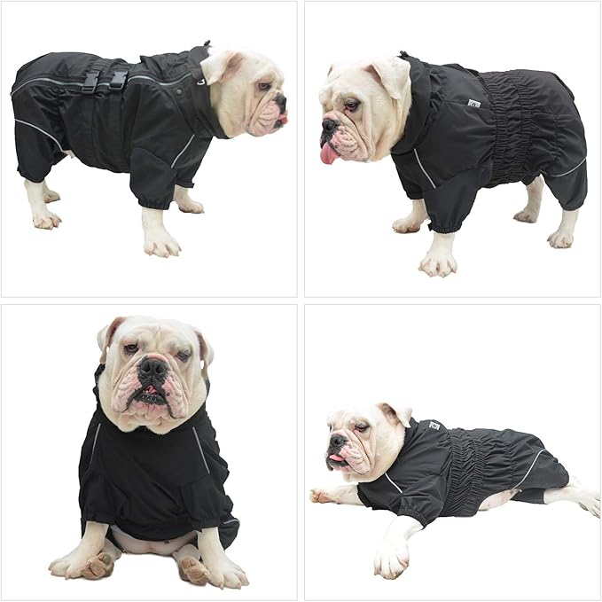Dogs Waterproof Jacket, Lightweight Waterproof Jacket Reflective Safety Dog Raincoat Windproof Snow-Proof Dog Vest for Pugs English French Bulldog American Pit Bull Black B-S