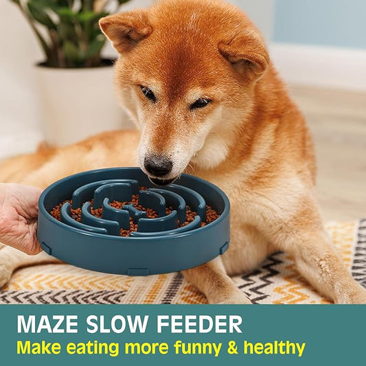 WHIPPY Large Slow Feeder Dog Bowls for Large Medium Dogs Anti-Chocking Slow Feeding Maze Dog Food Bowl Slow Eating Interactive Bloat Stop Puzzle Bowl,Blue