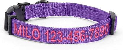 Pawtitas Personalized Dog Collar Extra Small Dog Collar Embroider with Name Phone Number Puppy Collar Adjustable Customized Collar for Extra Small Dogs Breeds Puppy Purple Dog Collar