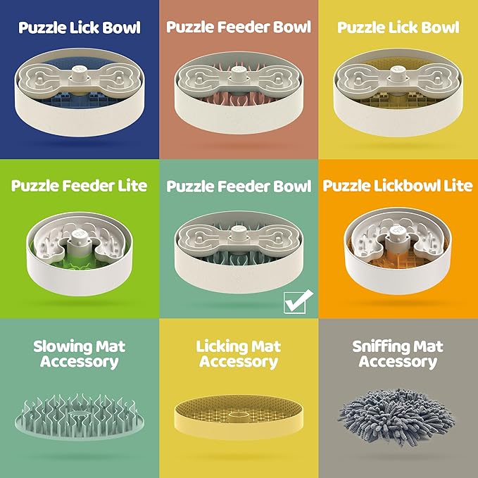 Puzzle Feeder Slow Feeder Dog Bowl for Large Dogs with Non-Slip Base - Adjustable Speed Design, Removable Puzzle Inserts & Dishwasher Safe, Green