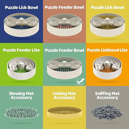 Puzzle Feeder Slow Feeder Dog Bowl for Large Dogs with Non-Slip Base - Adjustable Speed Design, Removable Puzzle Inserts & Dishwasher Safe, Green